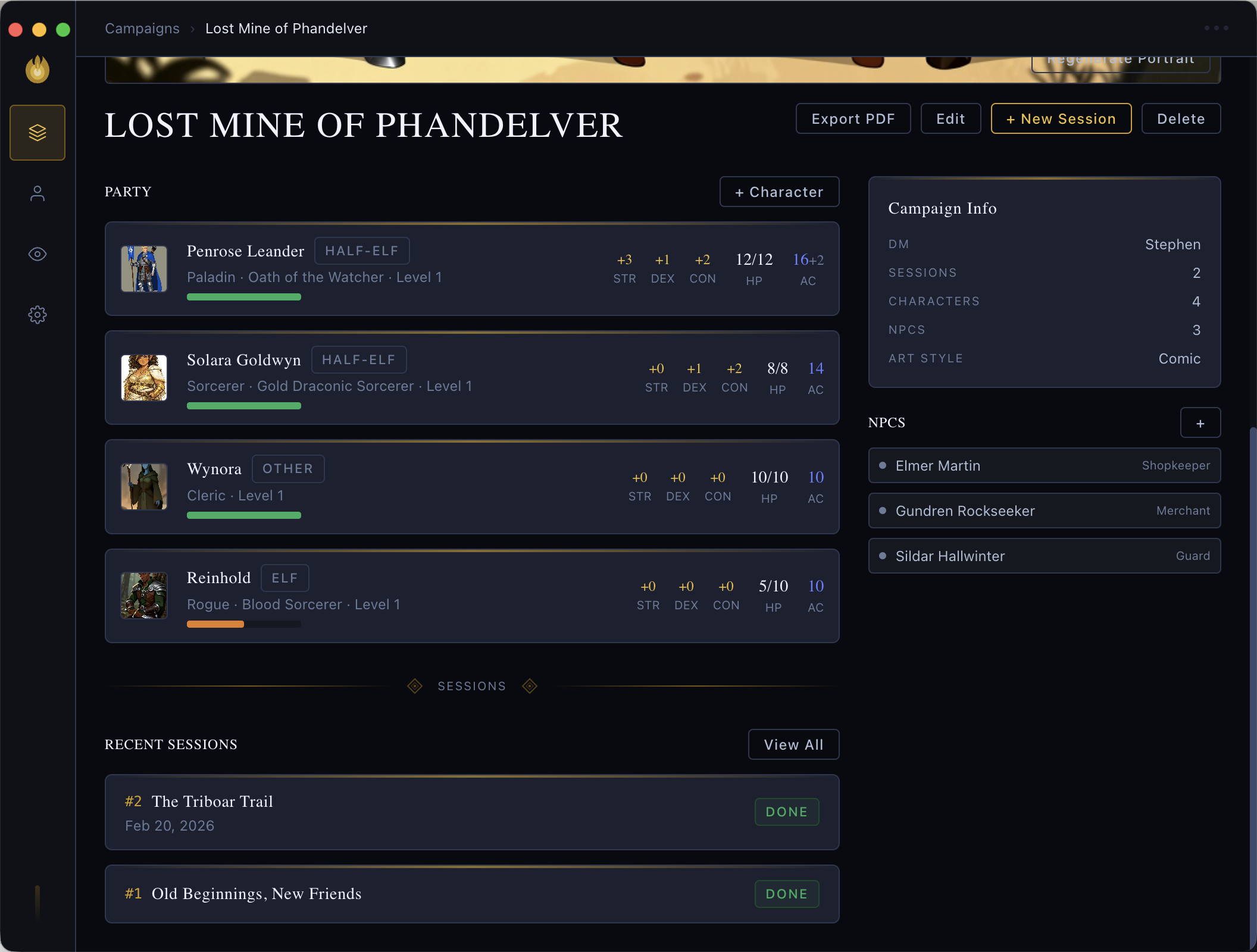 Lorefire campaign view